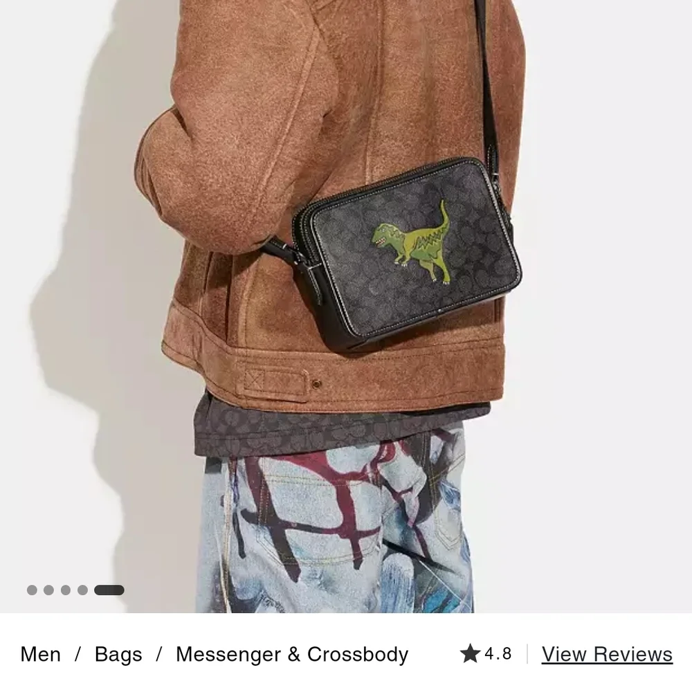 Coach Black Signature Canvas Messenger with Green Dino Patch